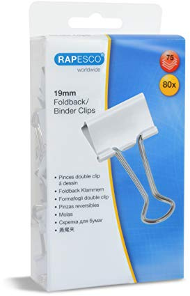 Rapesco 1493 19 mm Pappersklämmor, Vit, Förpackning med 80