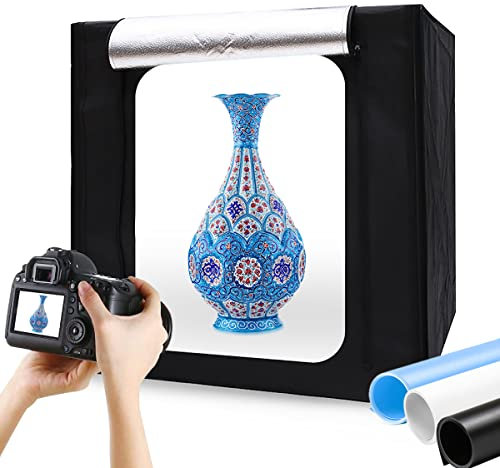 Konseen Photo Studio Light Box 39''x39''x39'' /100x100x100 cm Dimmable Shooting Tent 384pcs LED Beads Photography Cube Kit with 3 PVC Backdrops and Carrying Bag,UK Plug