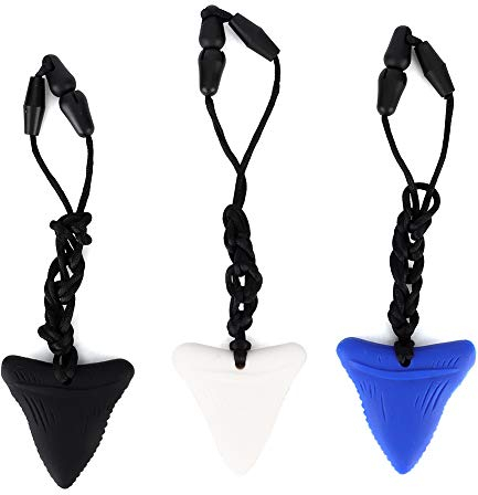 Beißring Halskette, 3 Stücke Silikon Baby Beißring Kleinkind Pflege Halskette Oral Sensory Kauspielzeug Entwickelt für Kinder (Schwarz Weiß Blau)