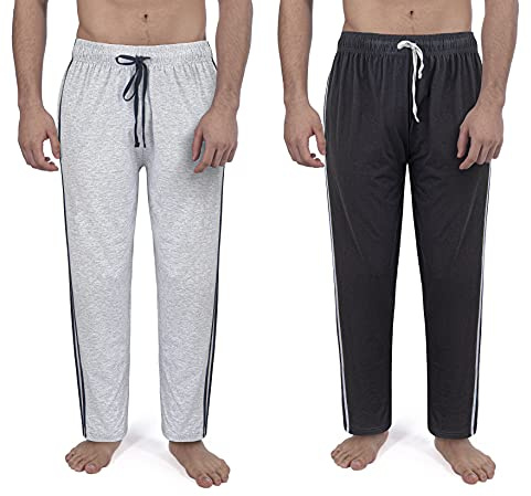 Pantalones largos de pijama y de estar por casa para hombre, 100 % algodón, paquete de 2 unidades Negro 2 unidades gris/negro. L
