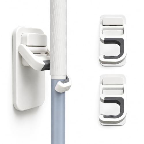 ALLICAVER 3-Pack Broom & Mop Holder Wall Mount, Metal, J-Shape, Modern & Rustic Style, Easy Install, Rotatable, 3 Hooks, 4.5 lbs Max Weight Capacity, Home, Kitchen, Garage, Garden