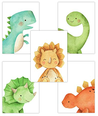 Pandawal Dino Bilder Kinderzimmer Junge süße Baby Dinosaurier Deko 5er Poster-Set für Kinder DIN A4