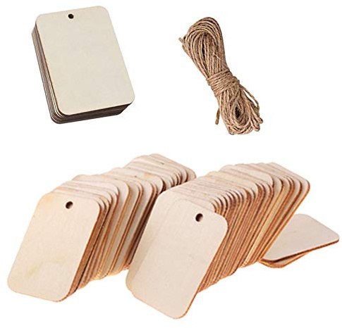 Gativs Holzschild, 100 Stück, Holzschild mit Löchern, dekorative Etiketten aus Holz, mit Twine, quadratisch, Holzscheiben, Handwerk, quadratisch, aus Holz
