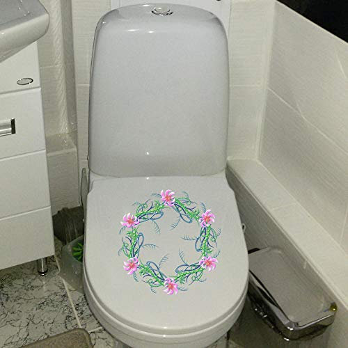 SHMAZ WC Deckel Aufkleber 20,3 * 20,7 cm Kreative Rosa Blumengirlande Wc Toilettensitz Stikcers Home Room Wall Decor