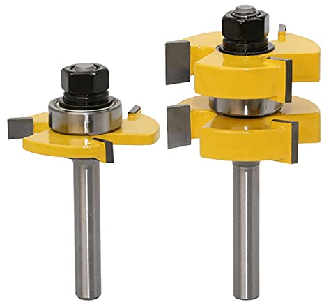 WSOOX 2 teilig Groove und Tongue Zunge und Nut Set, 8mm Schaft Nut- und Federfräser Set, Oberfräser Holzbearbeitung Fräsen Holzschneider Werkzeug für Graviermaschine Trimmmaschine