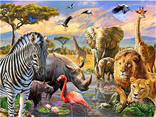 Meecaa Malen nach Zahlen, Tier, Löwe, Tiger, Zebra, Elefant, Vogel, Kit für Erwachsene, Anfänger, DIY-Ölgemälde, 40,6 x 50,8 cm (Tier, gerahmt)
