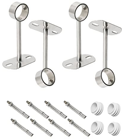 Ohamtes Lot de 4 supports de fixation pour tringle à vêtements ID32 mm, longueur 150 mm, support de tringle à rideau, convient pour montage au plafond ou au mur
