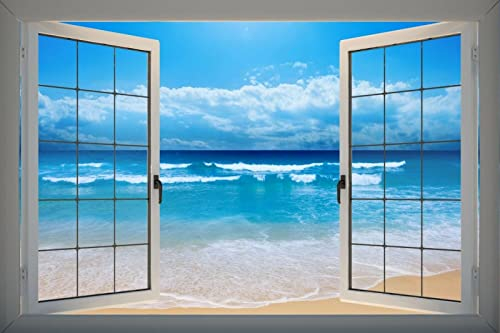 PVC-Fenster mit 3D-Effekt, Ufer, Strand, Paradies, Meer, Wandaufkleber, Vinyl