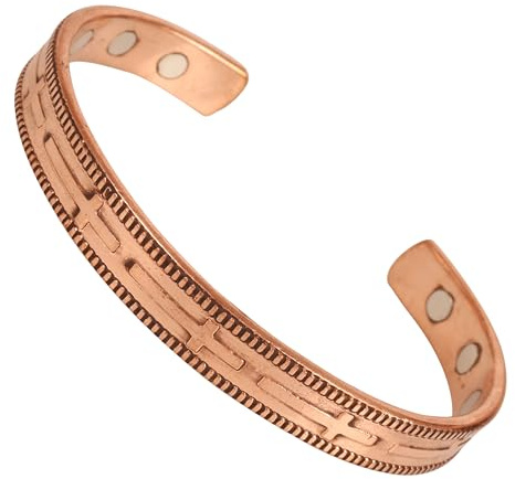 Touchstone fabriqué à la main par des artisans indiens qualifiés. Bracelet magnétique durable en cuivre pur de haute qualité avec croix celtique catholique dans des tons naturels.