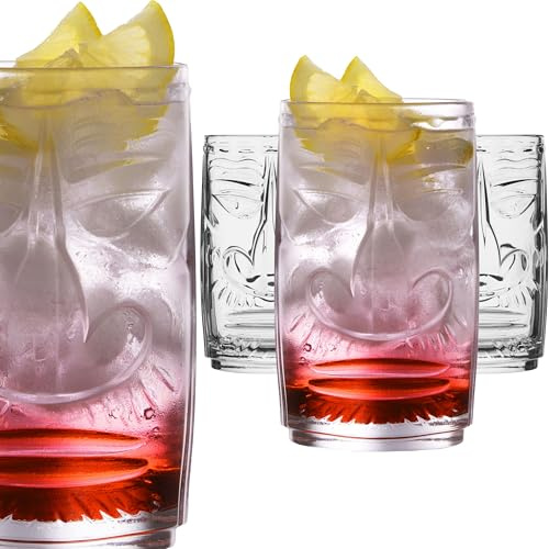 PLATINUX Tiki glas set 4 delar av glas 350 ml (max 450 ml) cocktailglas longdrinkglas hawaiianska dricksglas runda