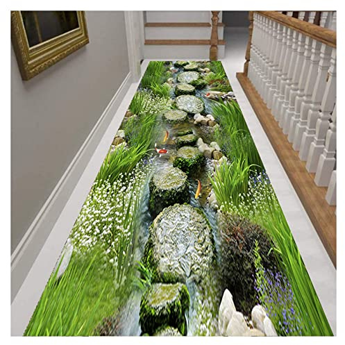 Siunwdiy 3D läufer Flur,Aufregendes 3D-Muster Teppichläufer Für Küche/Treppen/Durchgang Eingang rutschfeste Verschleißfest Fußmatten,Waschbar,Mehrere Längen,Grün,60x200cm