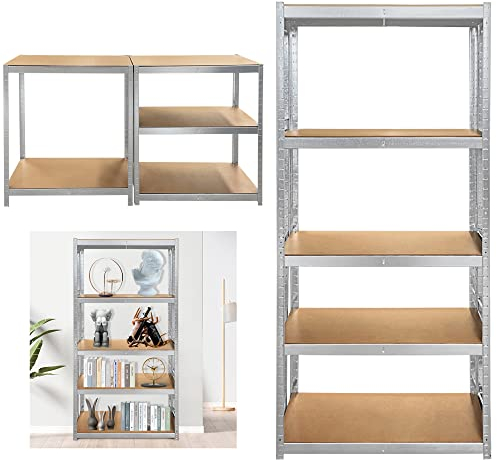 ANSIMIDA Schwerlastregal 180x90x40cm 875kg 5 MDF-Platten Regal Lagerregal Kellerregal Steckregal Werkstattregal, für Keller, Garagen oder Abstellraum, Silber