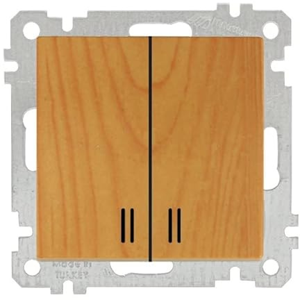 Mutlusan Candela - 2 fach Kontrollschalter/Schalter mit Kontrollleuchte/Glimmlampe/beleuchtet · Eiche/Holz/Hell · Unterputz/UP/Einbau/Wandeinbau