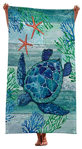 LOMDEM Blau Schildkröte Oktopus Seepferdchen Großes Strandtuch Mikrofaser XL XXL Männer Frauen Badetuch Schwimmen Surfen Sport Handtuch Liegestuhl Strandtuch (Farbe 1,100x180 cm)