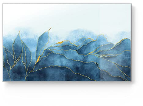 DEQORI Frühstücksbrett Glas | klein 23x14 cm | Motiv Blauer Wasserfarbverlauf | Design Schneidebrett für Küche | Frühstücksbrettchen antibakteriell & rutschfest | Glasplatte & Servierplatte