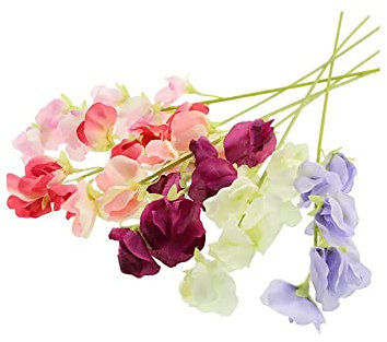 FloristryWarehouse Bunch of 6 Faux Silk Sweetpea Stems Assorted Cerise, Lilac, White, Pink 49cm/19in