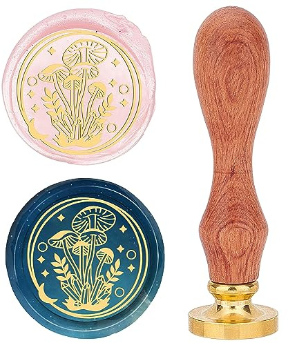 craspire Pilz-Wachssiegelstempel, 25 mm, Siegelwachsstempel, Retro-Palisandergriff, Abnehmbarer Messingkopf Für Hochzeitseinladungen, Umschläge, Halloween, Weihnachten, Erntedankfest