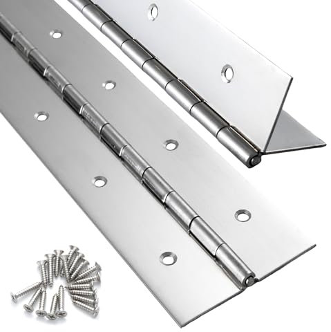 2 Pack Heavy Duty Piano Hinge 24 Inch x 2 Inch Width, 0.047'' Thick Stainless Steel Continuous & Piano Hinge for Cabinet, Door, Toolbox, Wooden Box, Metal Plate, Furniture, Industrial Project