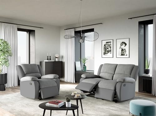 Loungitude - DETENTE - Canapé de Relaxation, Ensemble 2 +L1 Places - Manuel - en Simili/Microfibre - Gris