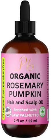 Organic Rosemary Hair Oil – Rosemary & Pumpkin Seed Oil for Hair & Scalp – With Saw Palmetto, Mint & Vitamin E – Deep Conditioning & Nourishing, Organic Hair Oil - 2 fl oz