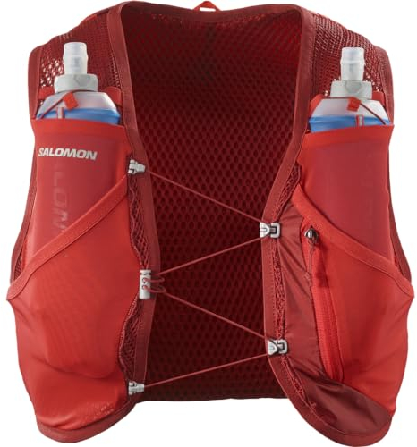 Salomon Unisex Active Skin 8, Hydratations- und Aufbewahrungsweste mit 500-ml-Fläschchen im Lieferumfang enthalten – Red Dahlie / High Risk Red – L