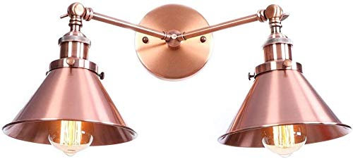 Lampada parete casa colonica bagno, applique parete rustica in rame, doppia testa, lampada parete industriale a 2 luci, paralume a imbuto, bagno, soggiorno, caffetteria, negozio