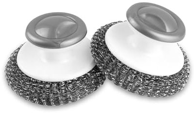 Abvsdu 2 Pcs Stainless Steel Scrubber with Handle Steel Wool Scrubber Tool for Cleaning Dishes Scrubbing Scouring Brush Pad Durable Ideal for Kitchen and Household Uncoated Cookware Pots Pans Sink