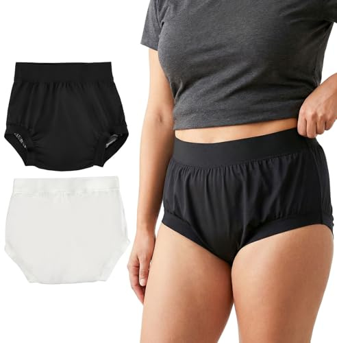 AQX Copripannolino in tessuto per adulti, biancheria intima impermeabile riutilizzabile per incontinenza, pantaloni in plastica a vita alta a tenuta stagna, Bianco nero-2 pezzi, XL