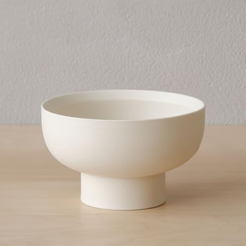 WENSHUO Pedestal Bowl, Decorative Ceramic Fruit Bowl, 5.5 in, Matte Crème
