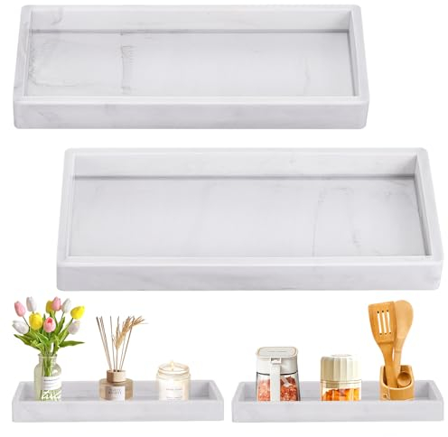 Huiguli 2 Pezzi Vassoio da Bagno, Vassoio Portaoggetti in Silicone, Vassoio Rettangolare Bianco per Vanità, Vasca da Bagno, Lavello Della Cucina, Toletta, 20x10cm, Riutilizzabile
