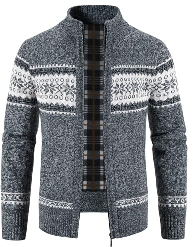 KUDORO Strickjacke Herren Fleecejacke Trachtenjacke mit Reißverschluss | Cardigan Gestrickt Wintermantel Sweatjacke Winterjacke Mit Stehkragen Langarm