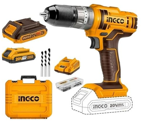 Trapano a percussione agli ioni di litio da 20 V con caricatore e 2 batterie da 2 Ah