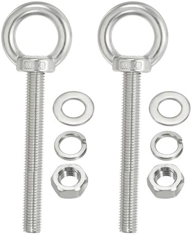 PATIKIL M14 x 120mm Lifting Shoulder Eye Bolt, 2Pcs 304 Stainless Steel Lifting Ring Threaded Eyebolt with Nuts Washers for Hanging Hammocks Articles