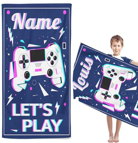 CYSYLQW Personalisiert Strandtuch mit Namen, Gamer Handtuch Badetuch Mit Namen Mikrofaser Gaming Strandtuch 90x180 cm Gamer Badetuch Duschtuch Strandlaken Gamer (100 x 200 cm,1)