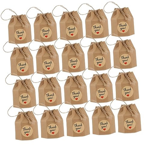 COLLBATH 50stücke Hochzeit Geschenkboxen Kraftpapier Süßigkeitenboxen Mit Aufklebern Und Schnur Sechseckige Verpackung Für Hochzeitsfeiern Und Robust Und