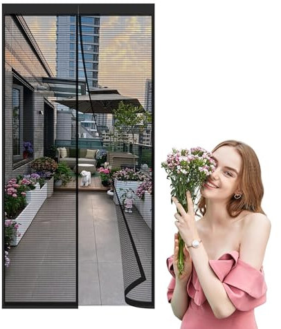 Fliegengitter tür 240x115cm Magnet Insektenschutz Magnetische Türvorhänge Fliegengitter Anti-Moskito-Mesh-Vorhang mit leistungsstarken Magneten und Full Frame Magic Tape Schwarz