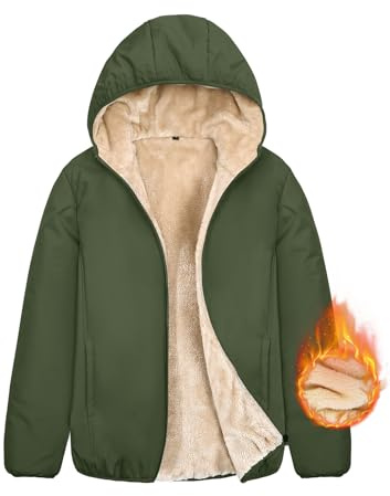 CMTOP Felpa Donna con Cappuccio Foderati Cappotto Invernale in Pile Termica Felpa con Zip Corta Hoodie Giacca Casual Outwear Felpa con 2 Tasche per Autunno Invernali(Verde Militare, L)