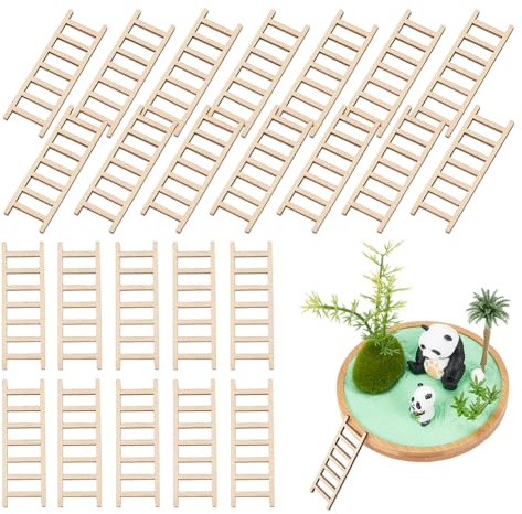 NBEADS 120 Stück Miniatur-Holz-Leiter, Mini Holz Trittleiter Unvollendete Holzleiter Garten Leiter DIY Handwerk Zubehör für Mini Haus Zubehör Fee Möbel Leiter