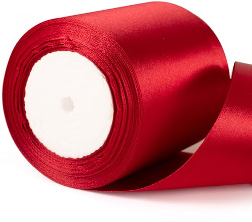 Cinta roja oscura gruesa de 22 m x 10 cm de ancho, cinta de Navidad roja gruesa para envolver regalos, cinta de satén borgoña de 4 pulgadas de grosor para árbol de Navidad, pastel, envoltura de