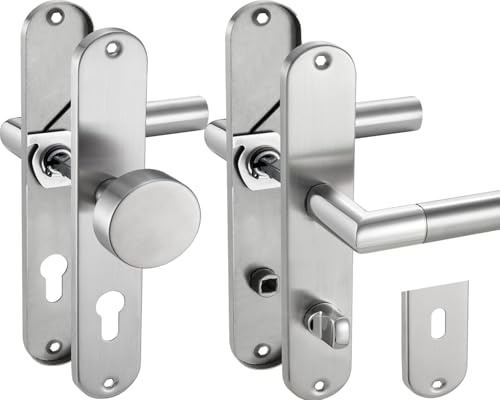 Stahlia Drückergarnitur Langschild Renovierungsgarnitur Edelstahl glanz poliert CATHY OVAL | BB - Buntbart |Türbeschlag Zimmertüren, Eingangstüren für Türstärke 20 – 47 mm | Befestigungsmaterial