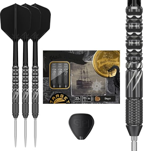Target Japan Black Marque Draco 90% Tungsten K-Flex Swiss Point Steeldarts Set, 23G | KFlex Dart Flight, Swiss Nano Points, Schwarz & Silber Steeldarts Spitzen mit K Flex integrierten Schäften