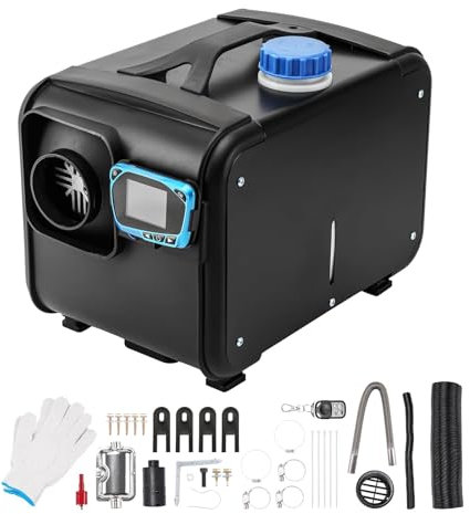 Dieselheizung, 5 kW, 12 V – 24 V, All-in-One-Diesel-Luftheizung, niedriger Kraftstoffverbrauch, mit Schalldämpfer, Fernbedienung und LCD-Bildschirm, schnelles Aufheizen, Abtauen und Entnebeln für Wo