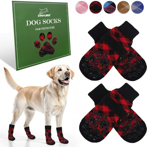 EXPAWLORER 2 Paar Anti rutsch Hundesocken Leckschutz der Pfoten, rutschfeste Pfotenschutz Hund Verletzung für Holzboden, Hundeschuhe Hundestiefel für heißen Boden Outdoor, Rot XS