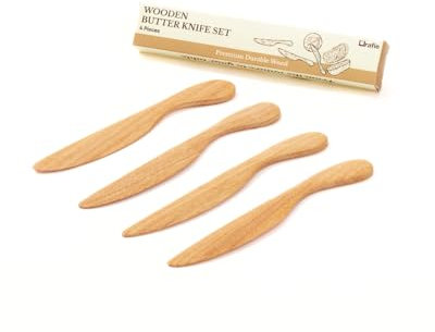 Orafie Set di coltelli da burro in legno (4 pezzi), dimensioni 15,5 cm, spalmatori per nutella, marmellata, gelatina, crema, formaggio, arachidi, spalmatori sandwich | Ecologico, fatto a mano