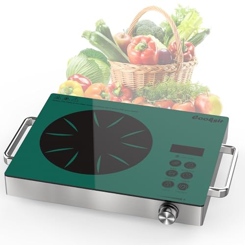 Cooksir Single Burner Electric Cooktop - 110V 1800W Portable One Burner Hot Plate, Countertop Electric Stove top for Home, Camping, RV, Timer, Child Lock, Steam, BBQ, Stir Fry, 120V Plug in (Green)