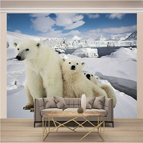 WYXWZ Papier Peint Panoramique Trompe l'oeil 3d Photo Mural Intissé Wallpaper Motifs de Fond d'écran pour Salon, Chambre, TV Fond, Bureaux L 200 x 140cm (Largeur x Hauteur) Animal Ours Polaire