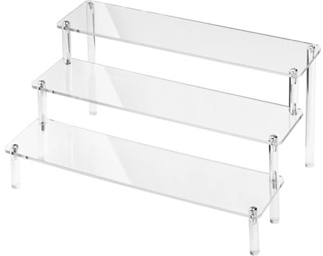 Strehknewen 3 niveaux Acrylique présentoir, Vitrine figurine, organisateur de parfum, étagère transparente pour figurines, bijoux, vernis à ongles, cupcakes, épices, cosmétiques, avec colle sans trace