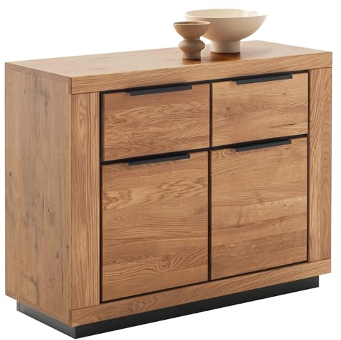 Sideboard Kommode 102cm in Eiche teilmassiv, Fronten Massivholz/Echtholz