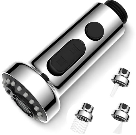 Hibbent 3 Funzioni Rubinetto Doccetta Estraibile in Acciaio Inossidabile Puro, Testina di Ricambio per Lavello Cucina Universale G1/2, Rubinetto Multifunzione a 360° Girevole, Cromo.