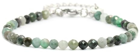 LAKADA Echtes Smaragd Edelstein Armband mit facettierten 4mm Perlen - Länge verstellbar - Heilstein Schutzstein Edelsteinarmband Glücksbringer Talisman Geschenk (Smaragd, 16-21CM S)